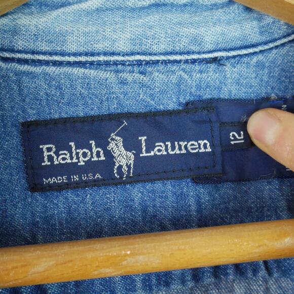 Vintage Polo Ralph Lauren Size 12 Denim Midi Shirt Dress USA Heritage Preppy 90s - Picture 2 of 14